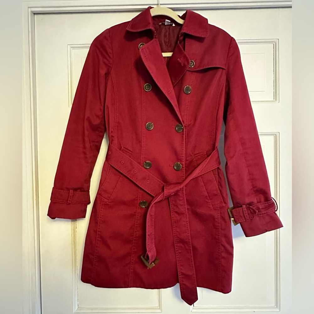 L.L. Bean Women’s red double breasted trench coat